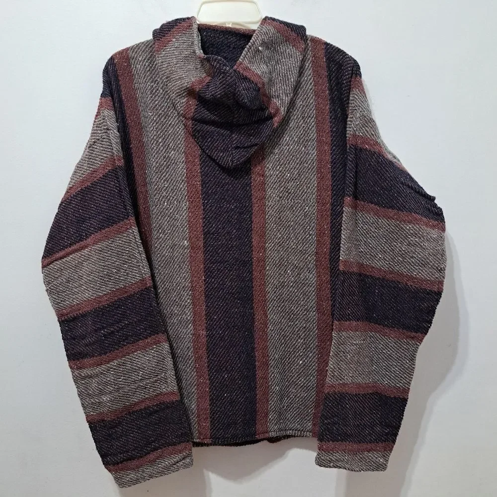 Mexport Hippie Ethnic Pullover Woven Grunge Y2K Hoodie Sweater XL Multi-Color
